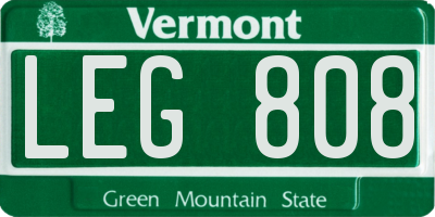VT license plate LEG808