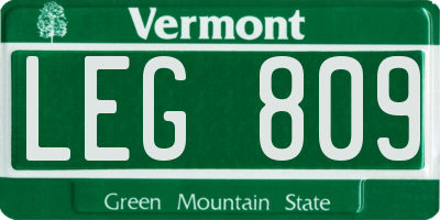 VT license plate LEG809