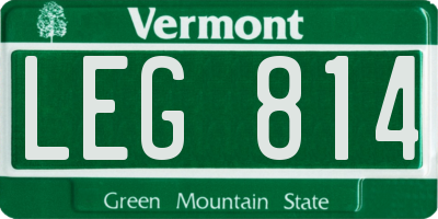 VT license plate LEG814