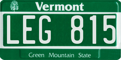 VT license plate LEG815