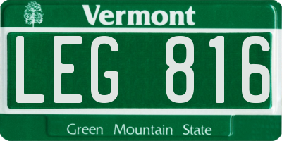 VT license plate LEG816