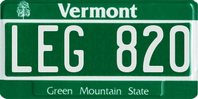 VT license plate LEG820