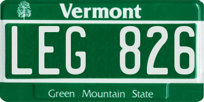 VT license plate LEG826