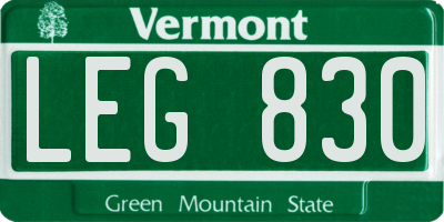 VT license plate LEG830