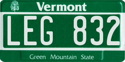 VT license plate LEG832