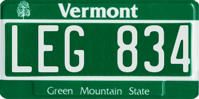 VT license plate LEG834