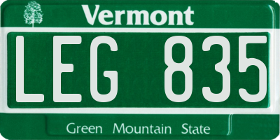 VT license plate LEG835