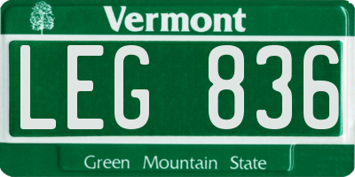 VT license plate LEG836
