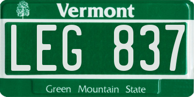 VT license plate LEG837