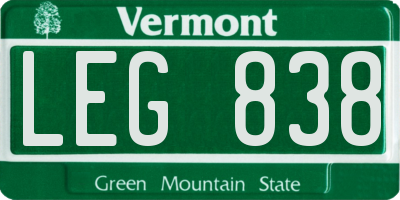VT license plate LEG838