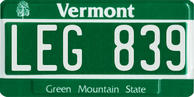 VT license plate LEG839