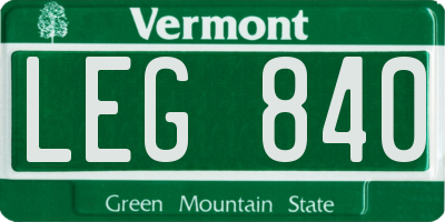 VT license plate LEG840