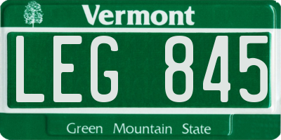 VT license plate LEG845