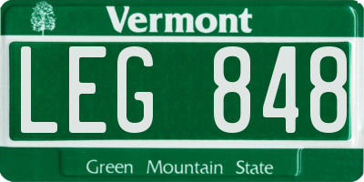 VT license plate LEG848