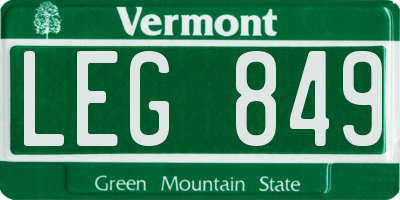 VT license plate LEG849