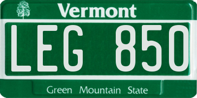 VT license plate LEG850