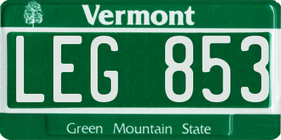 VT license plate LEG853