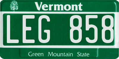 VT license plate LEG858