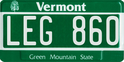 VT license plate LEG860