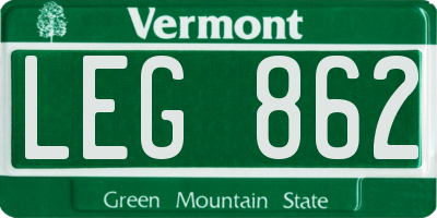 VT license plate LEG862