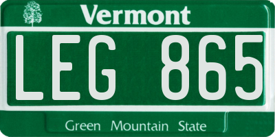 VT license plate LEG865