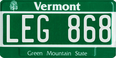 VT license plate LEG868