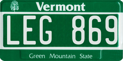 VT license plate LEG869
