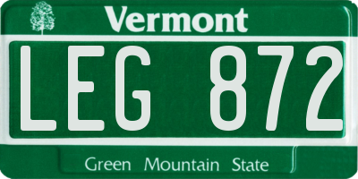 VT license plate LEG872