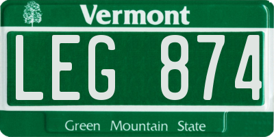 VT license plate LEG874