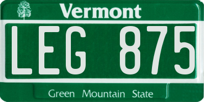 VT license plate LEG875