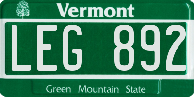 VT license plate LEG892