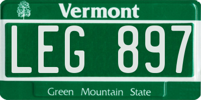 VT license plate LEG897