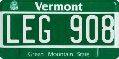 VT license plate LEG908