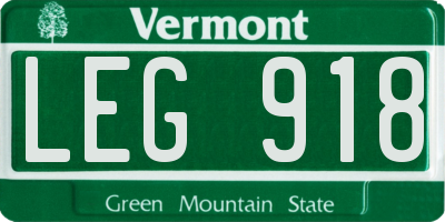 VT license plate LEG918