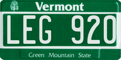 VT license plate LEG920