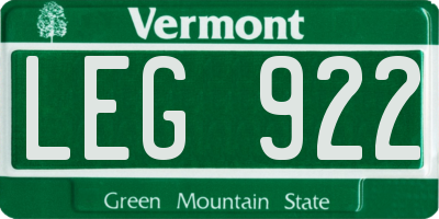 VT license plate LEG922