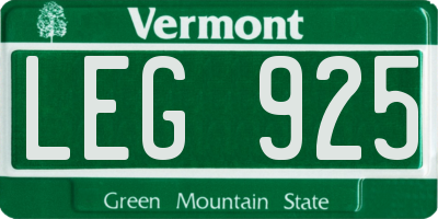 VT license plate LEG925