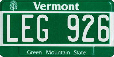 VT license plate LEG926