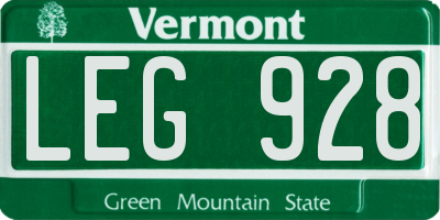 VT license plate LEG928