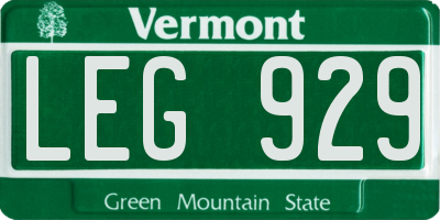 VT license plate LEG929