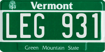 VT license plate LEG931