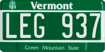 VT license plate LEG937