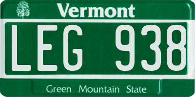 VT license plate LEG938