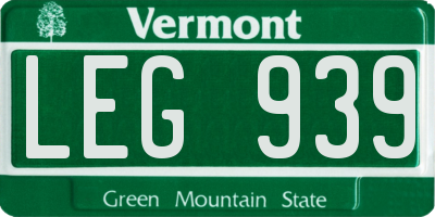 VT license plate LEG939