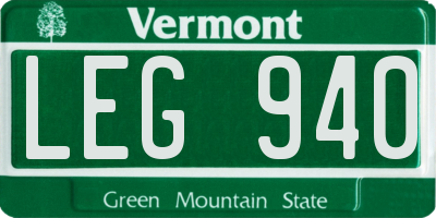 VT license plate LEG940