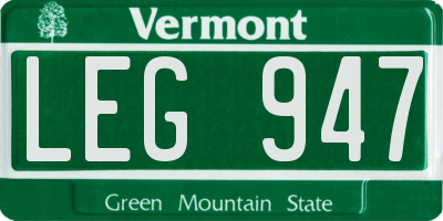 VT license plate LEG947