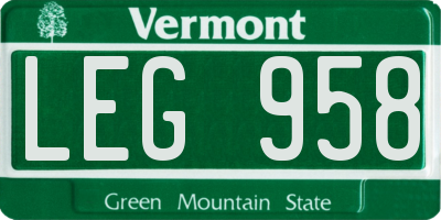 VT license plate LEG958