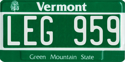 VT license plate LEG959