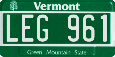 VT license plate LEG961