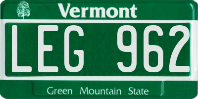 VT license plate LEG962